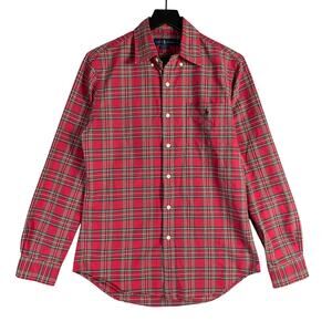 Ralph Lauren Slim Fit Men’s Medium Red Green Plaid Button Down Shirt Long Sleeve